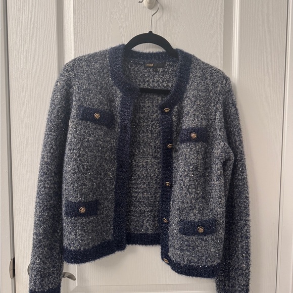 Maje Jackets & Blazers - Maje Navy Gray Bouclé Cardigan
